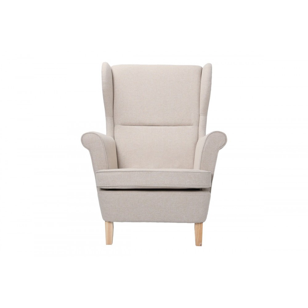 Πολυθρόνα-μπερζέρα "MALEI" από ύφασμα/ξύλο σε χρώμα κρεμ/φυσικό 85x93x100