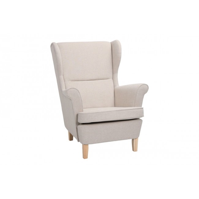 Πολυθρόνα-μπερζέρα "MALEI" από ύφασμα/ξύλο σε χρώμα κρεμ/φυσικό 85x93x100