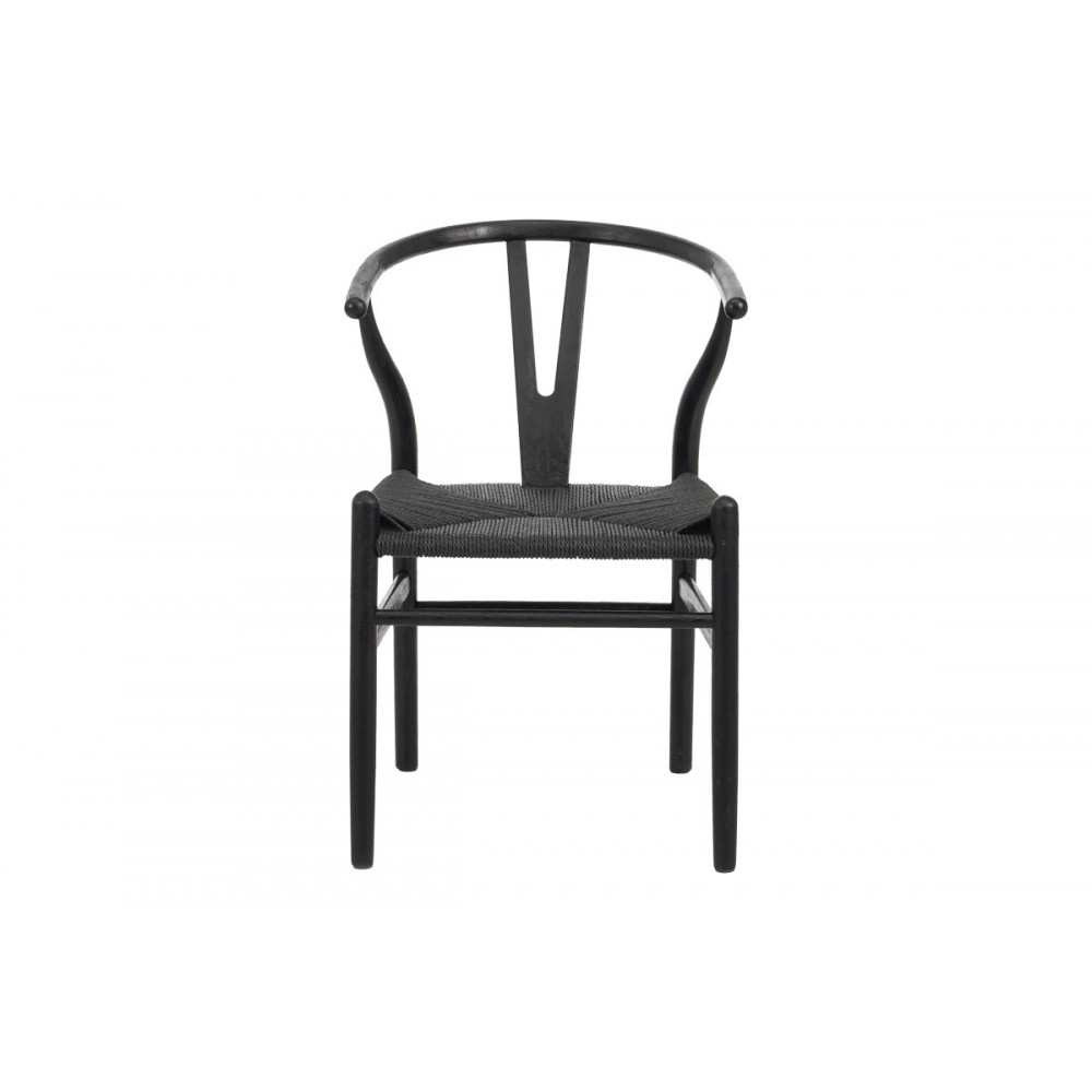 Καρέκλα "WISHBONE" από rubberwood/σχοινί σε χρώμα μαύρο 60x51x80