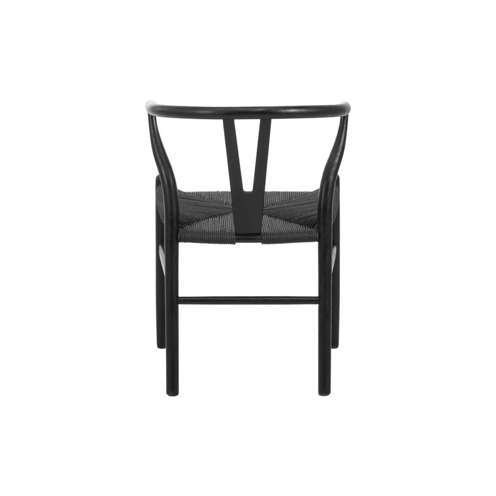 Καρέκλα "WISHBONE" από rubberwood/σχοινί σε χρώμα μαύρο 60x51x80