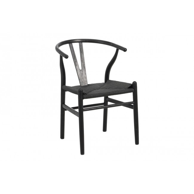 Καρέκλα "WISHBONE" από rubberwood/σχοινί σε χρώμα μαύρο 60x51x80