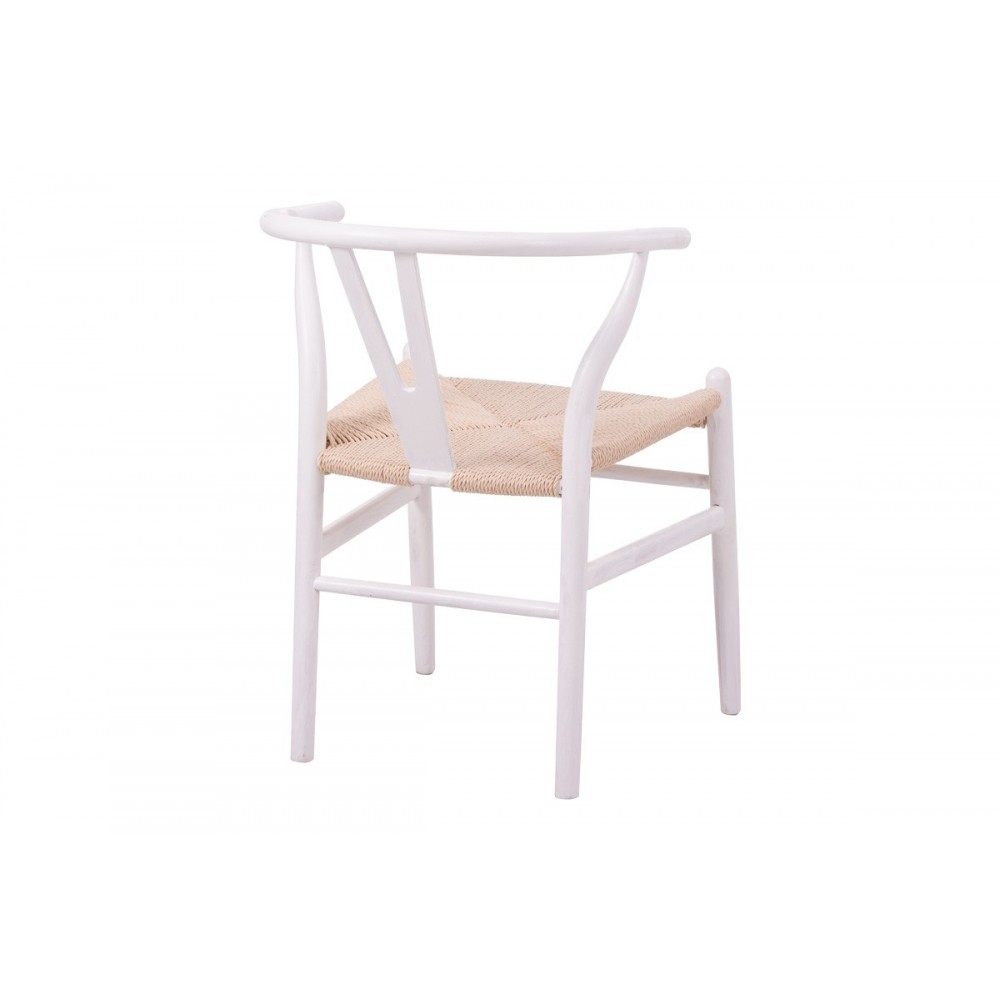 Καρέκλα "WISHBONE" από rubberwood/σχοινί σε χρώμα λευκό/φυσικό 60x51x80