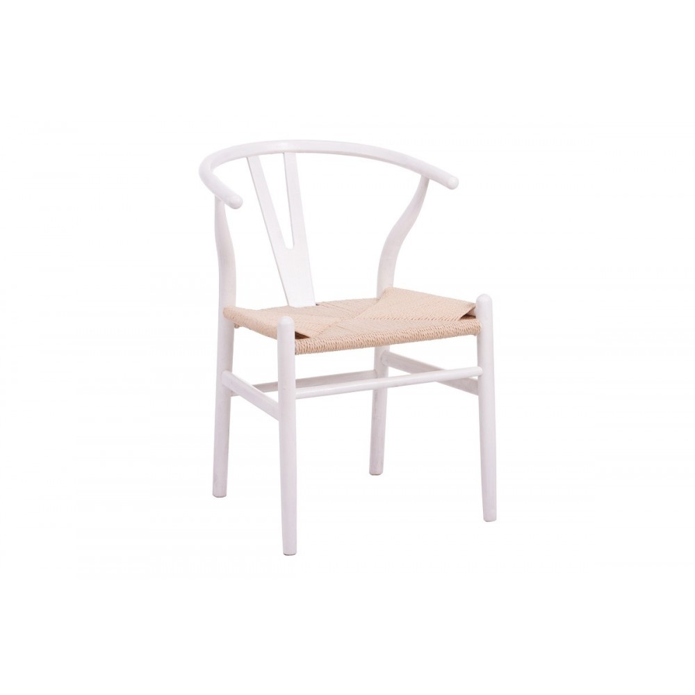 Καρέκλα "WISHBONE" από rubberwood/σχοινί σε χρώμα λευκό/φυσικό 60x51x80