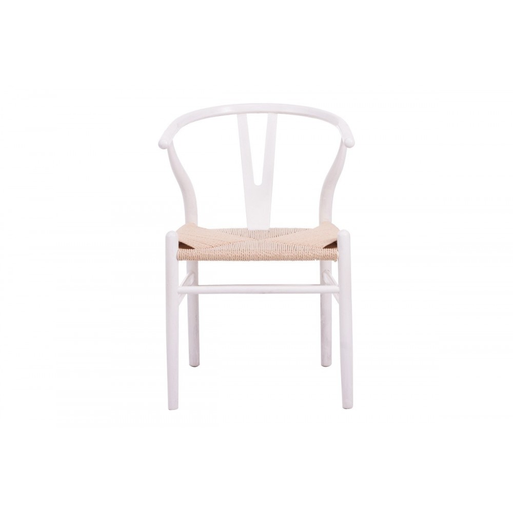 Καρέκλα "WISHBONE" από rubberwood/σχοινί σε χρώμα λευκό/φυσικό 60x51x80