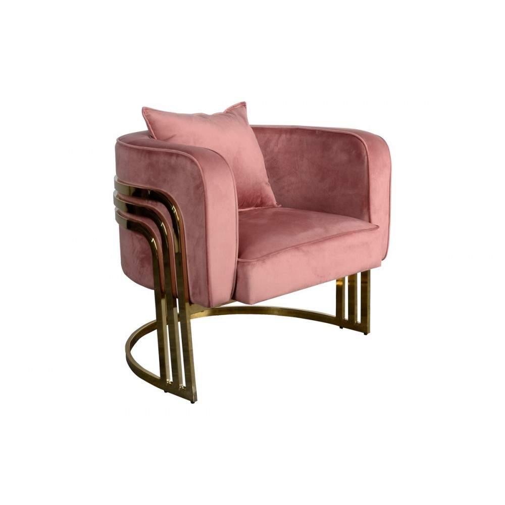 Πολυθρόνα "ROBLU" από βελούδο/μέταλλο σε χρώμα σάπιο μήλο/χρυσό 72x77.4x70