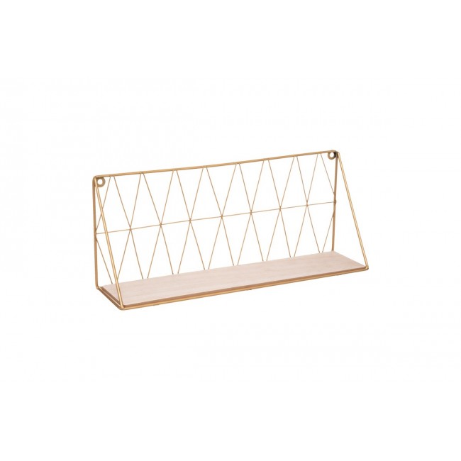 Ραφιέρα τοίχου "ANNEZA" από μέταλλο/mdf σε χρώμα χρυσό/φυσικό 48x12x20