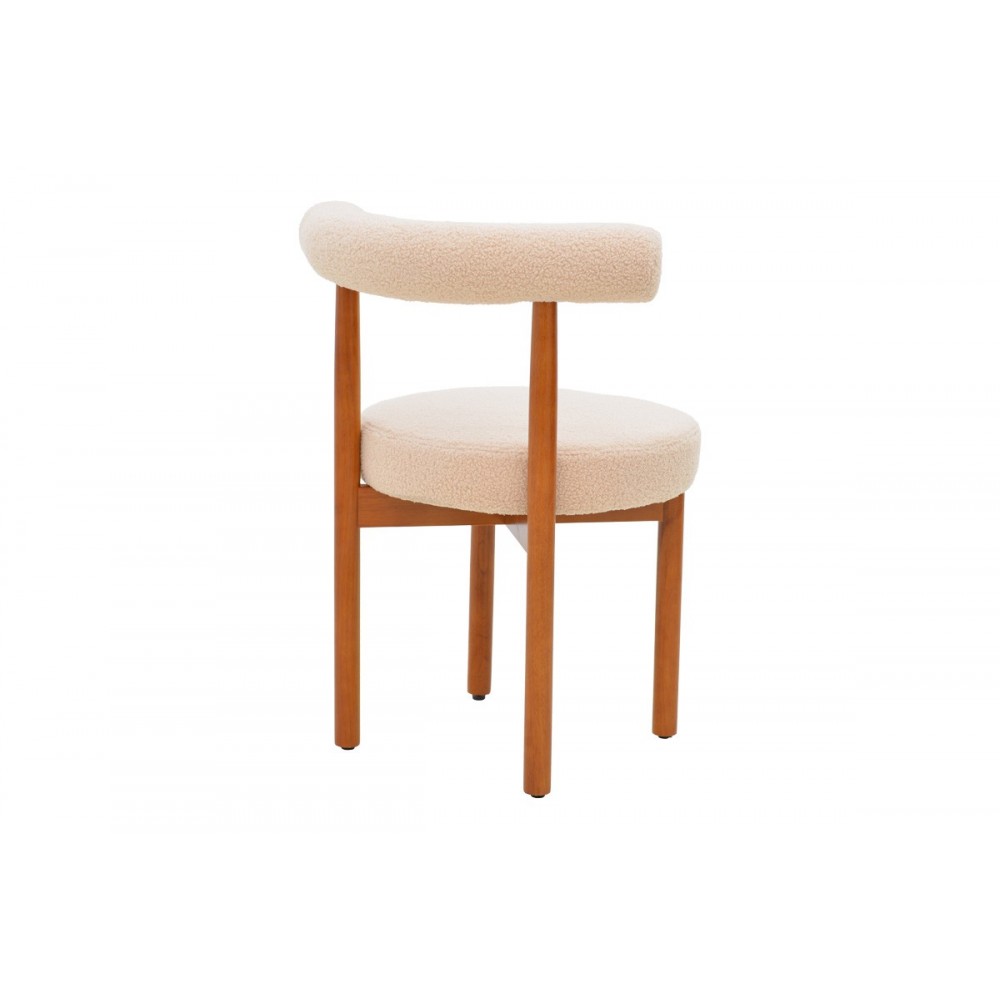 Καρέκλα "FENZA" από μπουκλέ ύφασμα/ξύλο σε χρώμα μπεζ/καρυδί 60x54x75
