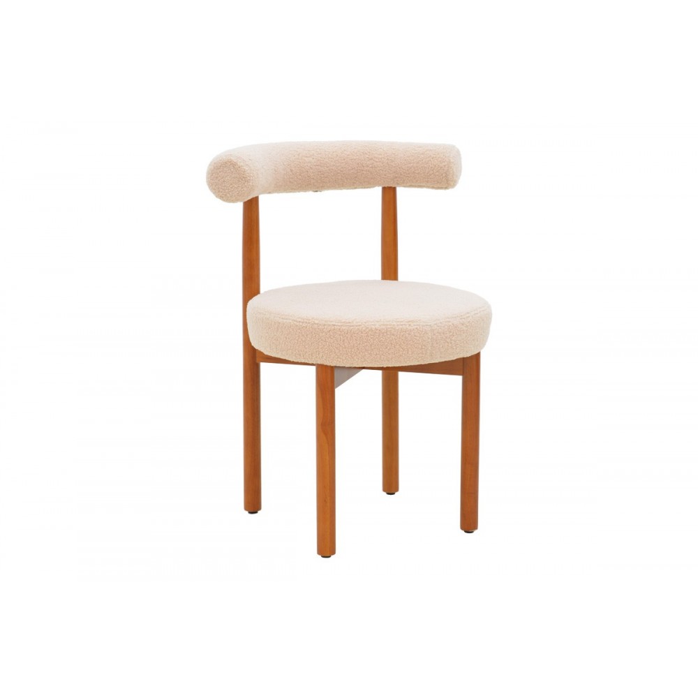 Καρέκλα "FENZA" από μπουκλέ ύφασμα/ξύλο σε χρώμα μπεζ/καρυδί 60x54x75