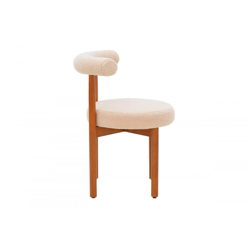 Καρέκλα "FENZA" από μπουκλέ ύφασμα/ξύλο σε χρώμα μπεζ/καρυδί 60x54x75