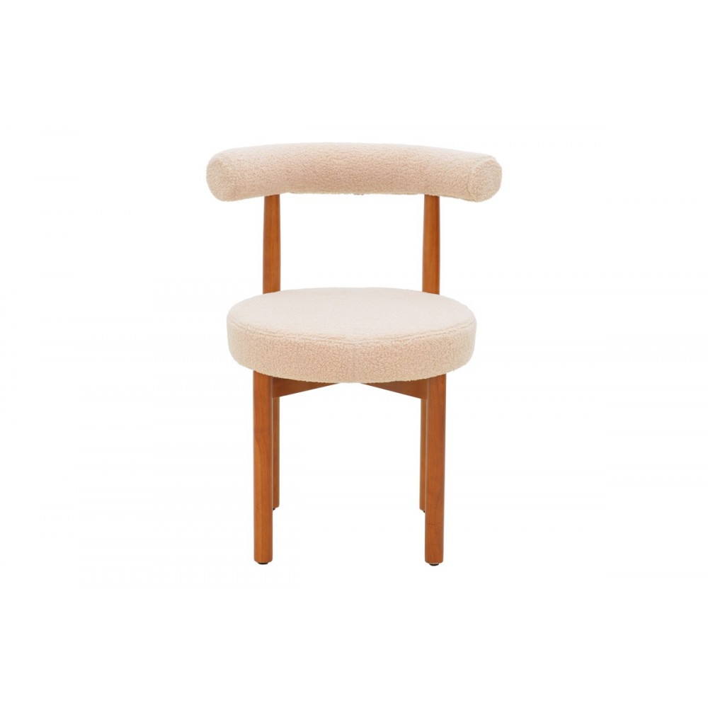 Καρέκλα "FENZA" από μπουκλέ ύφασμα/ξύλο σε χρώμα μπεζ/καρυδί 60x54x75
