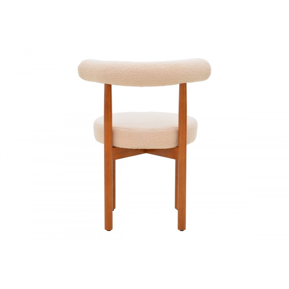 Καρέκλα "FENZA" από μπουκλέ ύφασμα/ξύλο σε χρώμα μπεζ/καρυδί 60x54x75