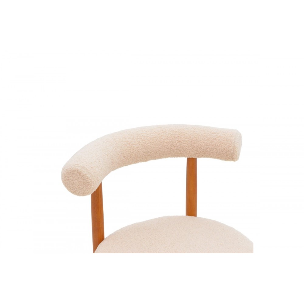 Καρέκλα "FENZA" από μπουκλέ ύφασμα/ξύλο σε χρώμα μπεζ/καρυδί 60x54x75
