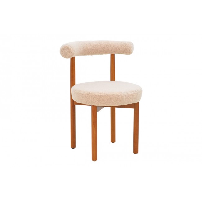 Καρέκλα "FENZA" από μπουκλέ ύφασμα/ξύλο σε χρώμα μπεζ/καρυδί 60x54x75