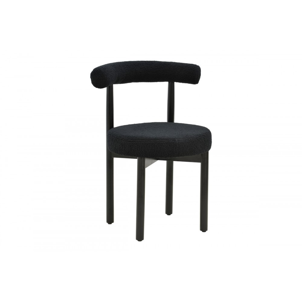 Καρέκλα "FENZA" από μπουκλέ ύφασμα/ξύλο σε χρώμα μαύρο 60x54x75