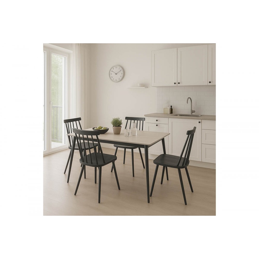 Τραπεζαρία 5τμχ "AURORA I-GUSTAS" από sintered stone/pp σε χρώμα λευκό μαρμάου/μαύρο 120x60x75