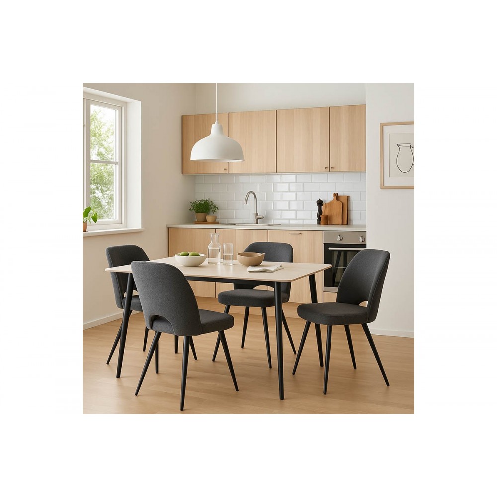 Τραπεζαρία 5τμχ "GUSTAS-RENISH" από sintered stone σε χρώμα λευκό μαρμάρου/γκρι 120x60x75