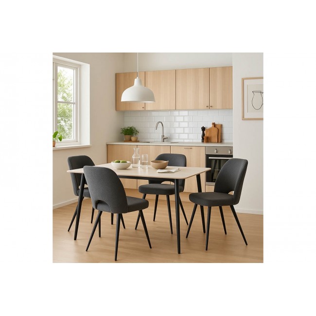 Τραπεζαρία 5τμχ "GUSTAS-RENISH" από sintered stone σε χρώμα λευκό μαρμάρου/γκρι 120x60x75