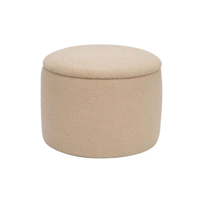 Σκαμπό-μπαούλο "ROUNDY" από μπουκλέ ύφασμα σε χρώμα μπεζ Φ55x41.5
