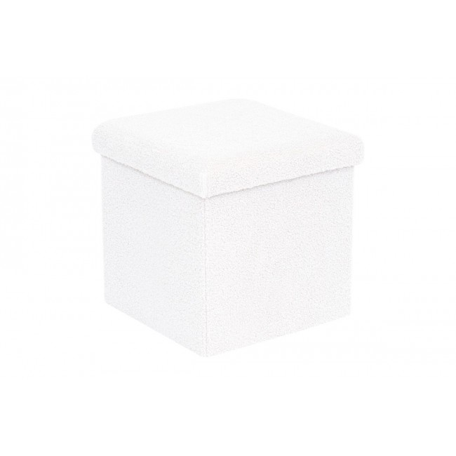 Σκαμπό-μπαούλο "CRYSTAL" από μπουκλέ ύφασμα σε χρώμα ivory 38x38x38