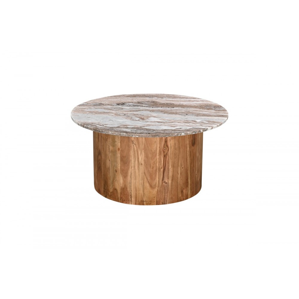 Τραπέζια σαλονιού 2τμχ "SERGY" από ξύλο/μάρμαρο σε χρώμα φυσικό Φ90x40