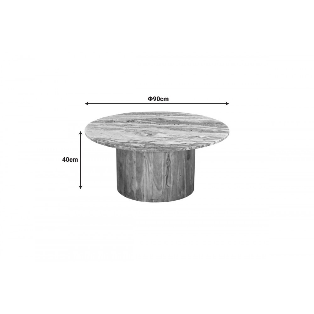 Τραπέζι σαλονιού "SERGY" από ξύλο/μάρμαρο σε χρώμα φυσικό Φ90x40
