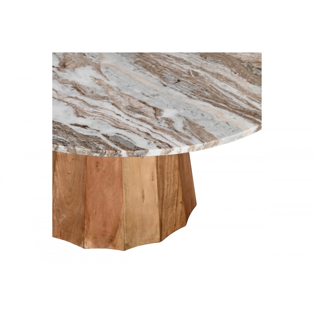 Τραπέζι σαλονιού "EZERDIAN" από ξύλο/μάρμαρο σε χρώμα φυσικό Φ90x45