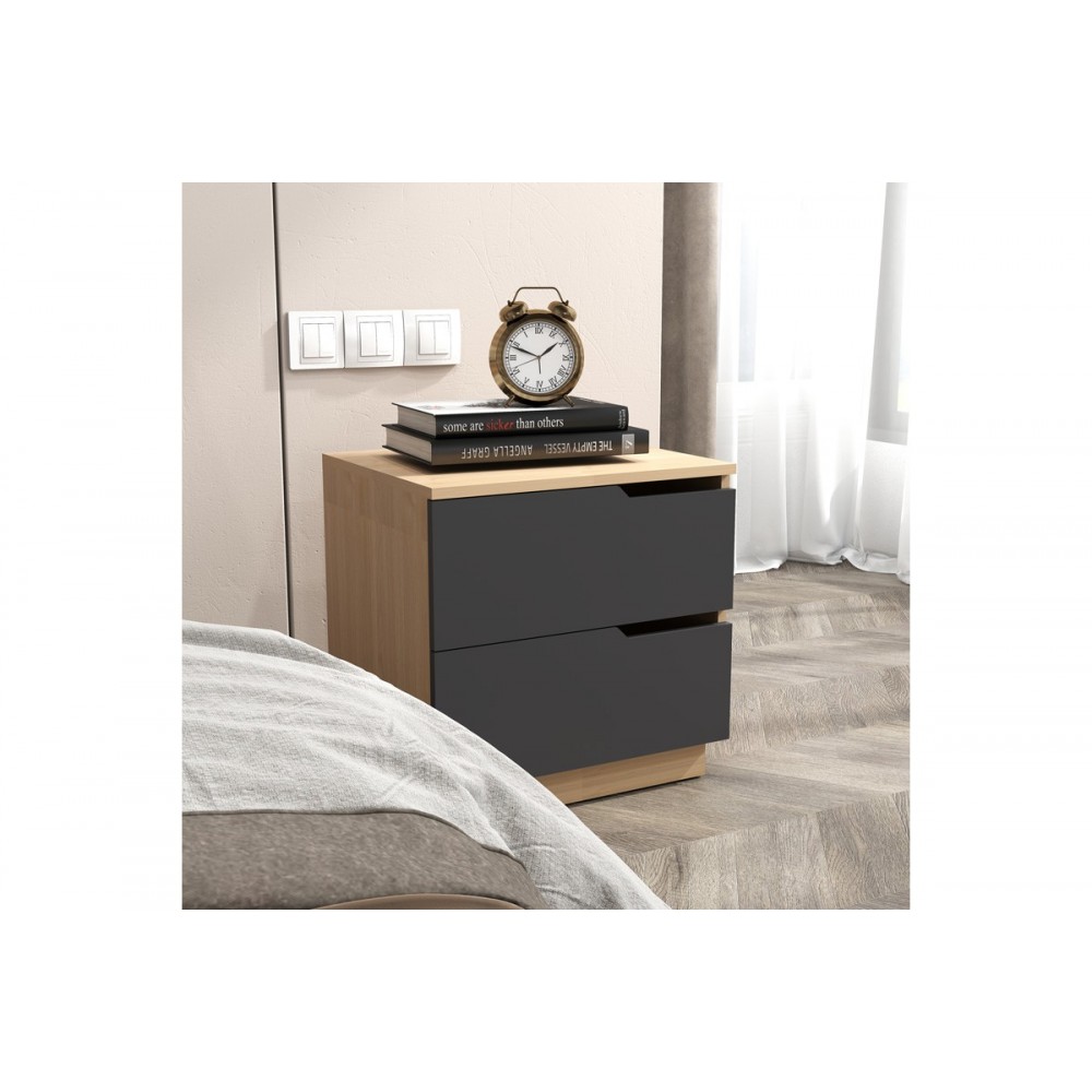 Κομοδίνο "VERENA I" σε χρώμα φυσικό/ανθρακί 48x40x48