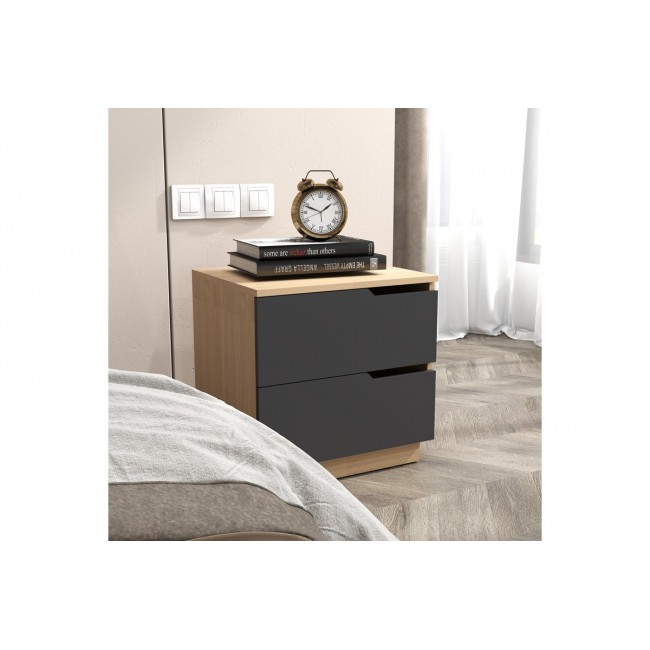 Κομοδίνο "VERENA I" σε χρώμα φυσικό/ανθρακί 48x40x48