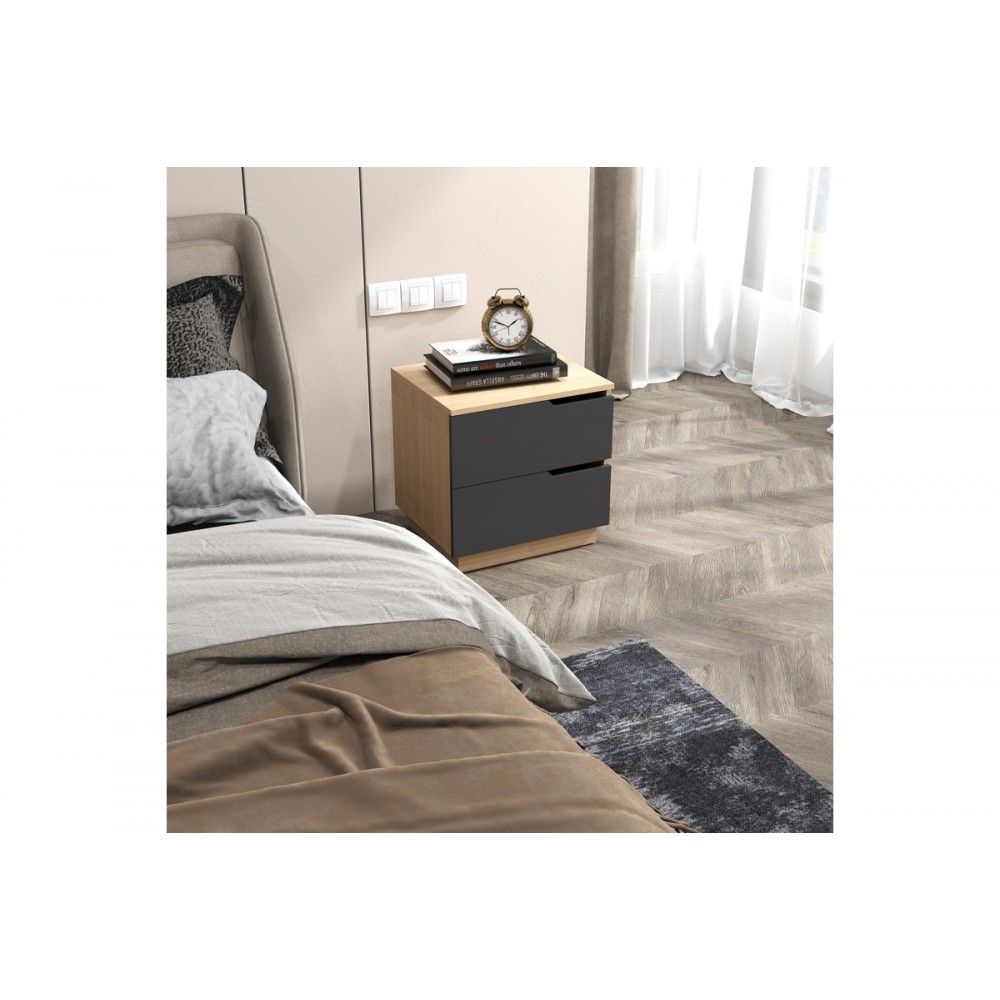 Κομοδίνο "VERENA I" σε χρώμα φυσικό/ανθρακί 48x40x48