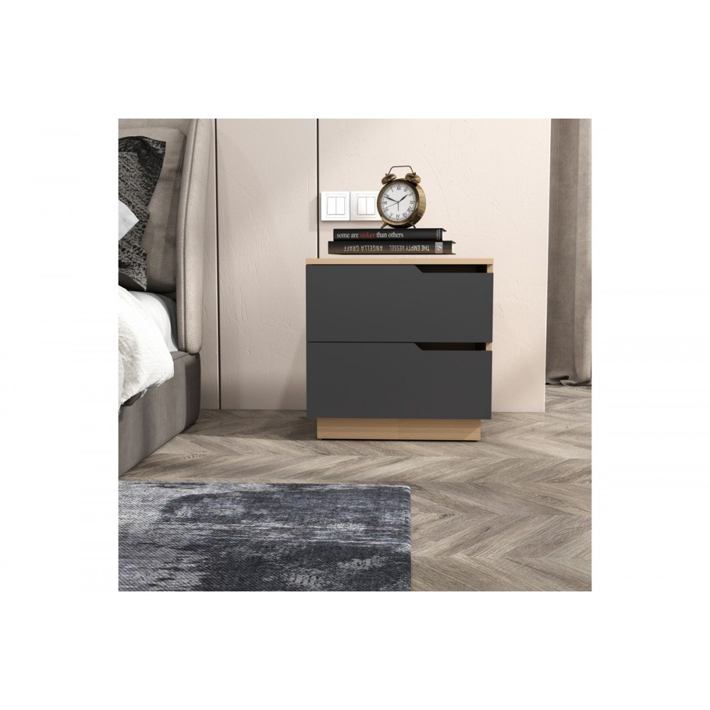 Κομοδίνο "VERENA I" σε χρώμα φυσικό/ανθρακί 48x40x48