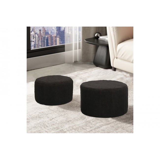 Σκαμπό-πουφ 2τμχ "GABELLO" απο μπουκλέ ύφασμα σε χρώμα μαύρο Φ44x26.5