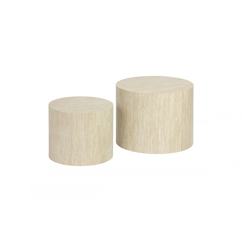 Βοηθητικά τραπεζάκια 2τμχ "ZONAR" από mdf σε όψη τραβερτίνας Φ48x38