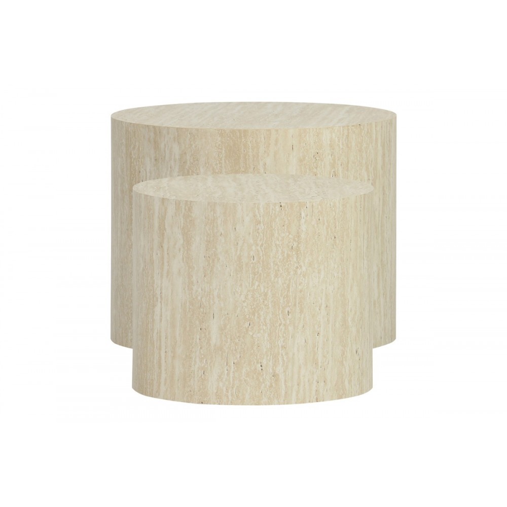 Βοηθητικά τραπεζάκια 2τμχ "ZONAR" από mdf σε όψη τραβερτίνας Φ48x38