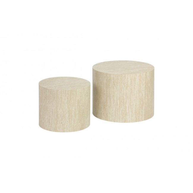 Βοηθητικά τραπεζάκια 2τμχ "ZONAR" από mdf σε όψη τραβερτίνας Φ48x38