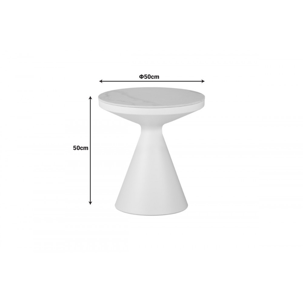 Βοηθητικό τραπέζι "COOZLIN" από sintered stone/μέταλλο σε χρώμα λευκό μαρμάρου Φ50x50