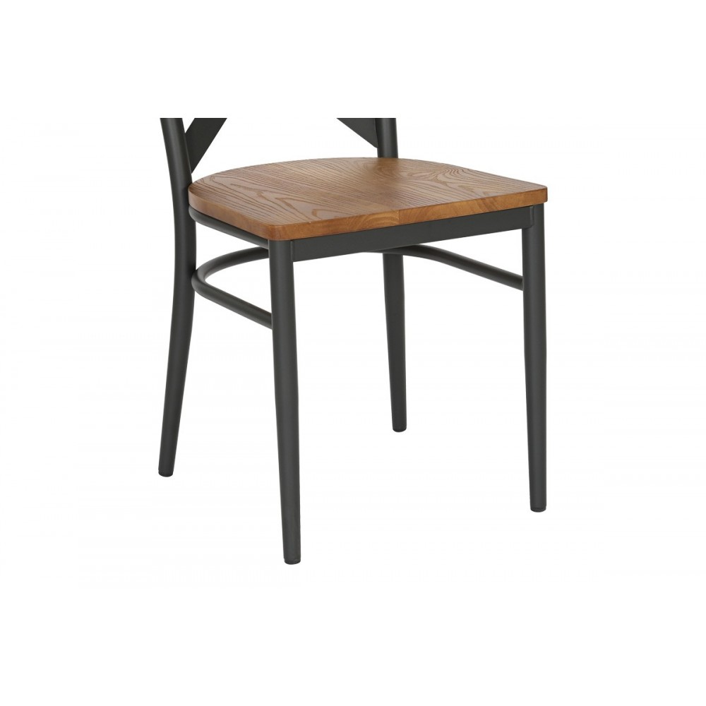 Καρέκλα "FERONA" από μέταλλο/rubberwood σε χρώμα ανθρακί/φυσικό 52.5x44.5x84