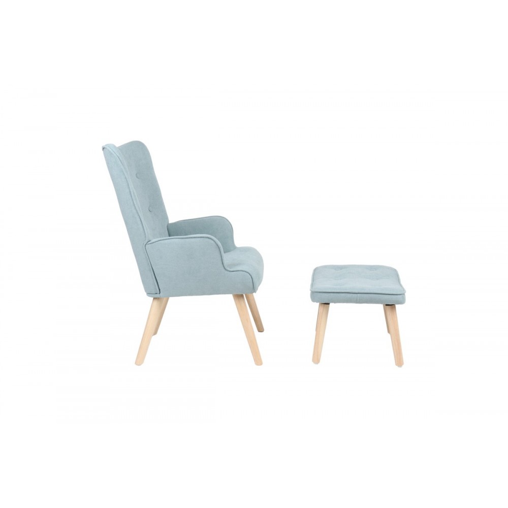 Πολυθρόνα με υποπόδιο "MELISIA" από ύφασμα/ξύλο σε χρώμα βεραμάν/φυσικό 59x67x94