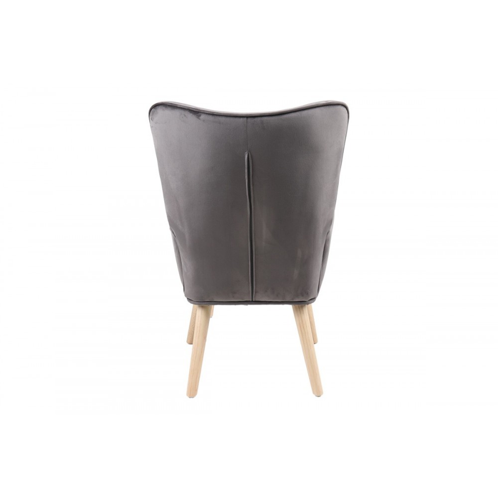Πολυθρόνα με υποπόδιο "MELISIA" από βελούδο/ξύλο σε χρώμα γκρι/φυσικό 59x67x94