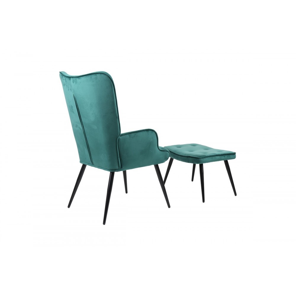 Πολυθρόνα με υποπόδιο "SIELLA" από βελούδο/μέταλλο σε χρώμα κυπαρισσί/μαύρο 59x67x94