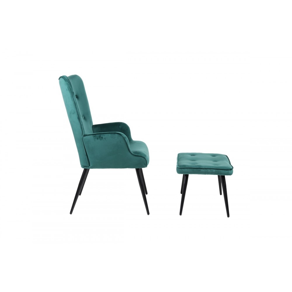 Πολυθρόνα με υποπόδιο "SIELLA" από βελούδο/μέταλλο σε χρώμα κυπαρισσί/μαύρο 59x67x94