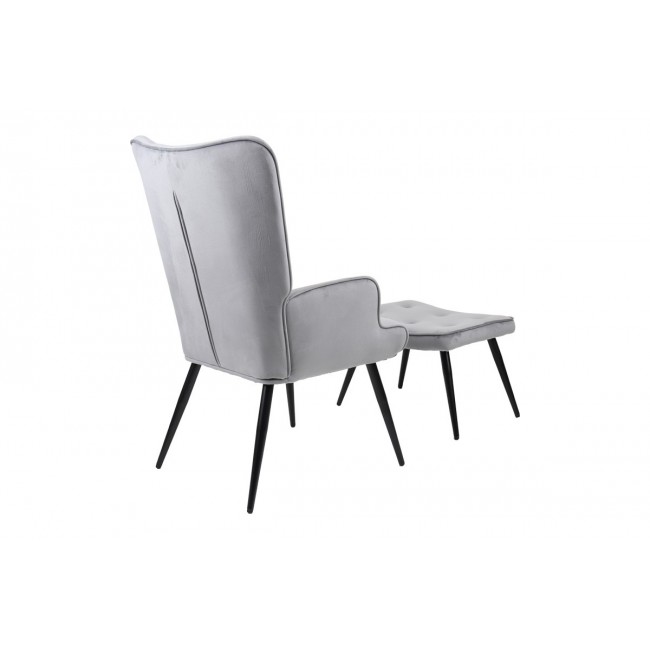 Πολυθρόνα με υποπόδιο "SIELLA" από βελούδο/μέταλλο σε χρώμα γκρι/μαύρο 59x67x94