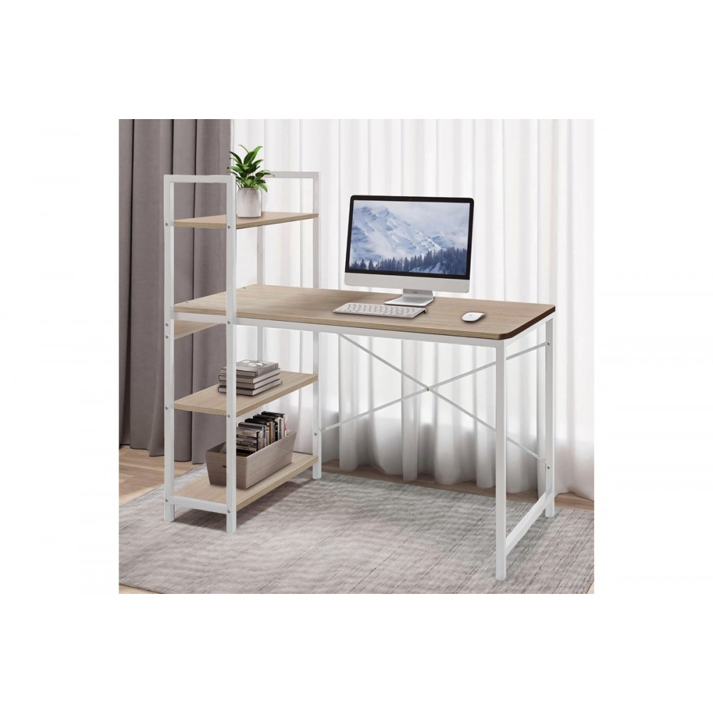Γραφείο εργασίας "BENCOUR" από mdf/μέταλλο σε χρώμα oak/λευκό 90x40x73