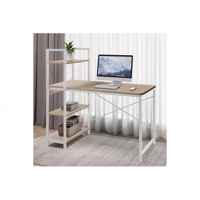 Γραφείο εργασίας "BENCOUR" από mdf/μέταλλο σε χρώμα oak/λευκό 90x40x73