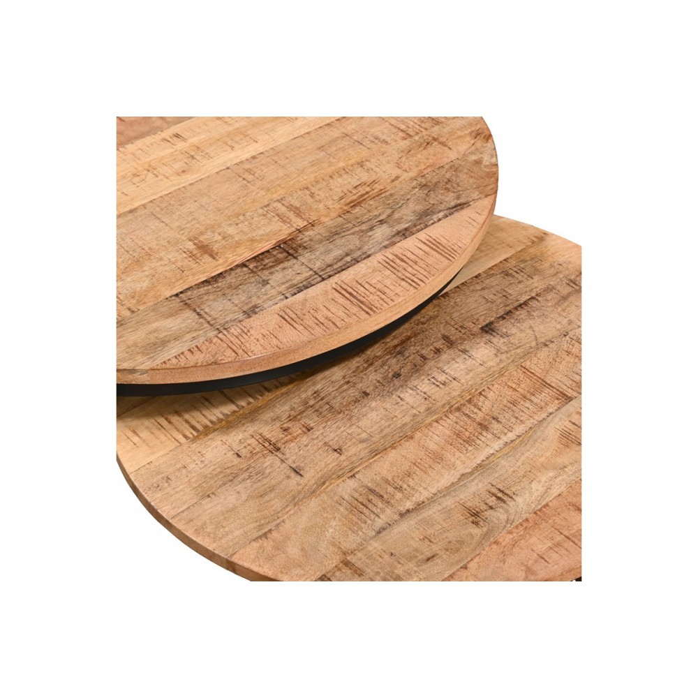 Τραπέζι σαλονιού 3τμχ "FRINA" από ξύλο/μέταλλο σε χρώμα φυσικό/μαύρο Φ70x45