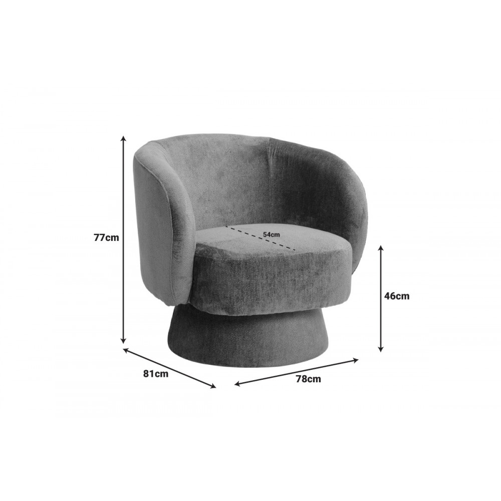 Πολυθρόνα περιστρεφόμενη "KRESLO" από μπουκλέ ύφασμα σε χρώμα ανθρακί 78x81x77