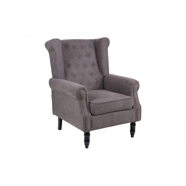 Πολυθρόνα "PIORE" από ύφασμα/rubberwood σε χρώμα ανθρακί/μαύρο 77x80x106