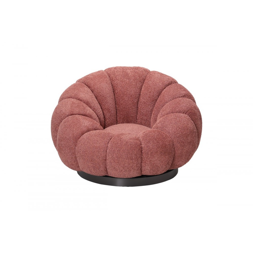 Πολυθρόνα περιστρεφόμενη "NESTER" από μπουκλέ ύφασμα σε χρώμα σάπιο μήλο 98x97x69