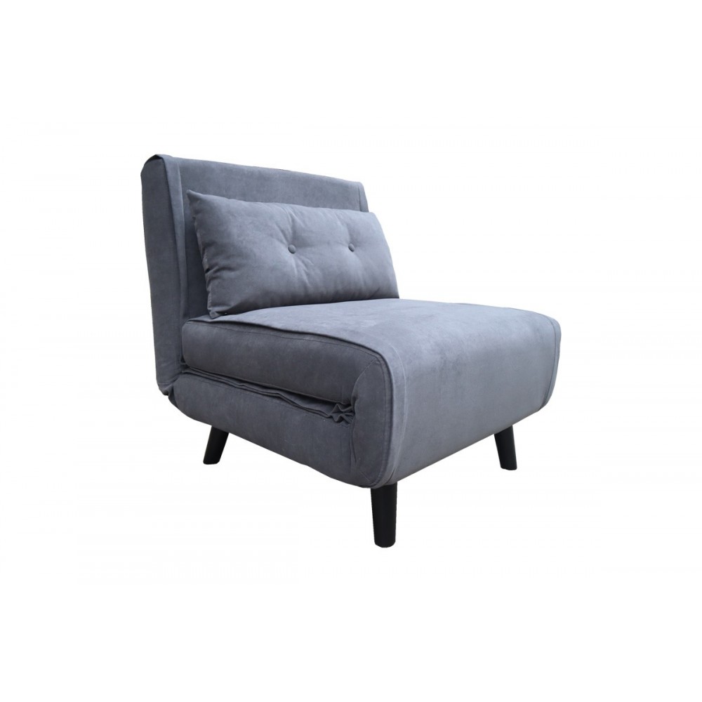 Πολυθρόνα-κρεβάτι "JOSUANE" από βελούδο/ξύλο σε χρώμα ανθρακί/μαύρο 78x80x81