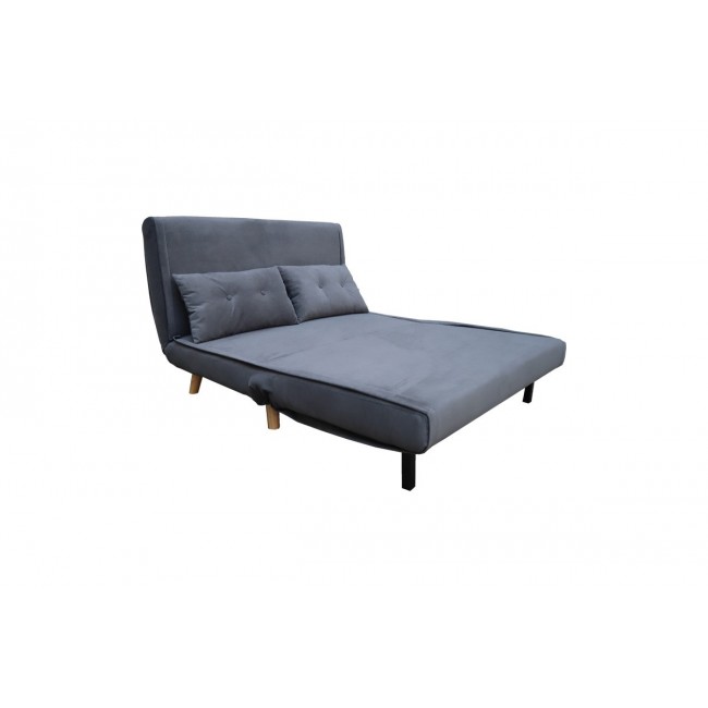 Καναπές-κρεβάτι "JOSUANE" διθέσιος από βελούδο/ξύλο σε χρώμα ανθρακί/φυσικό 122x80x81