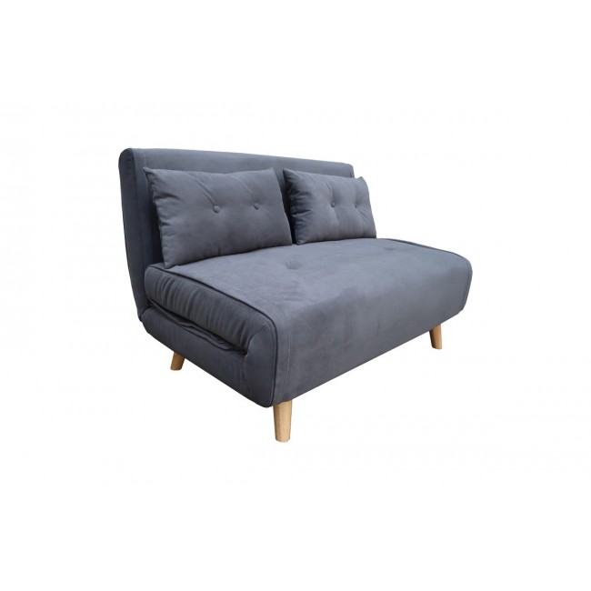 Καναπές-κρεβάτι "JOSUANE" διθέσιος από βελούδο/ξύλο σε χρώμα ανθρακί/φυσικό 122x80x81